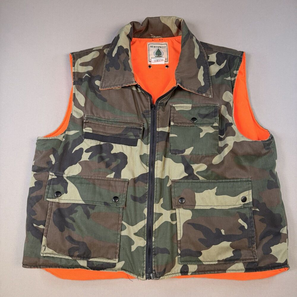 Northwest Territory Blaze Orange Camo Vest Large Hunting Reversible Rockabilly
